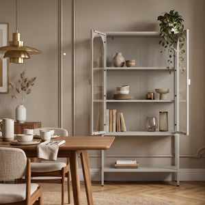 Vitrina Klippestad con 2 puertas arqueadas acero 160x80x35cm Gris cálido [en.casa]