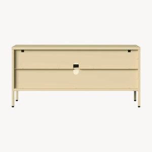 Aparador vitrina Klippestad acero 118x35x55 cm color camello [en.casa]