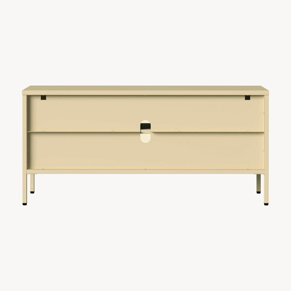 Aparador vitrina Klippestad acero 118x35x55 cm color camello [en.casa]