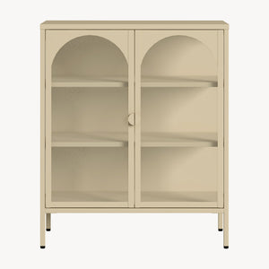 Aparador vitrina Klippestad acero 95x80x35 cm color camello [en.casa]