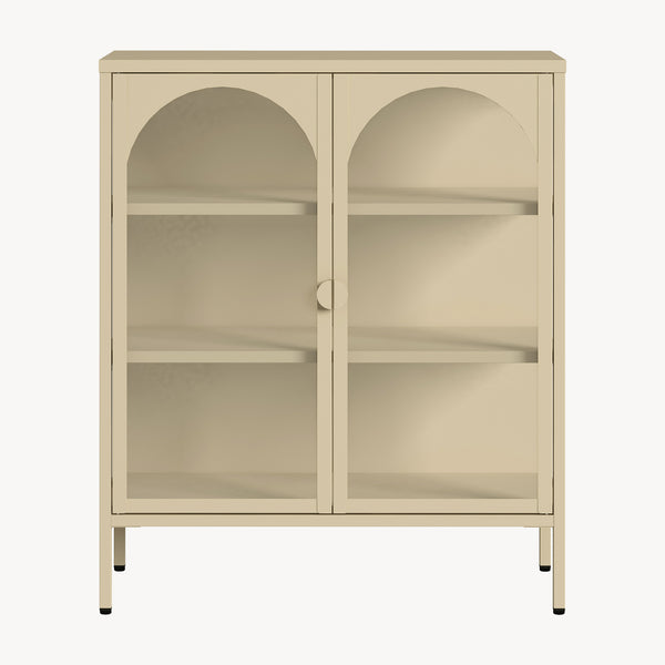 Aparador vitrina Klippestad acero 95x80x35 cm color camello [en.casa]