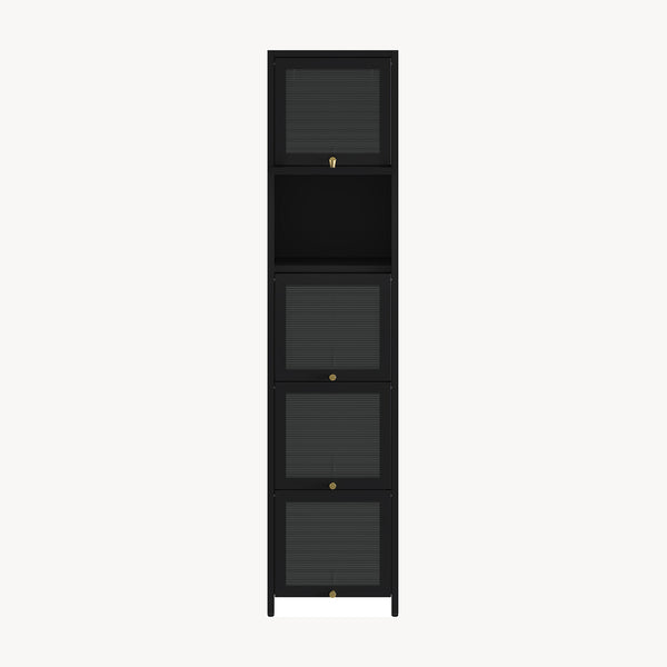 Vitrina Ostersund con 5 puertas abatibles 174x40x35cm Negro [en.casa]
