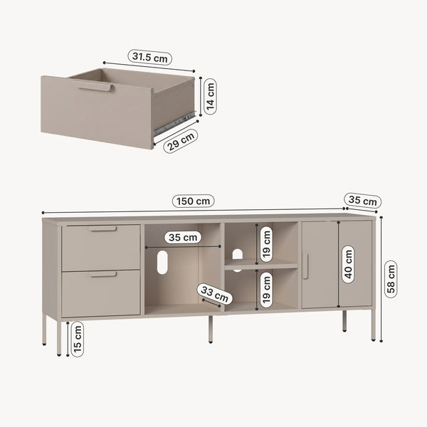 Mueble de TV Kliri 2 cajones 150x35x58cm - Color camel [en.casa]