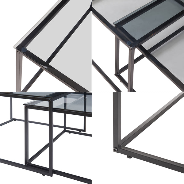 Mesa de centro juego de 2 Tromlaslo vidrio ahumado, gris [en.casa]