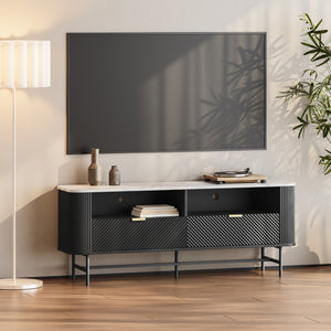 Mueble bajo para TV Olvehok 140x40x55 cm Negro/efecto mármol, blanco [en.casa]