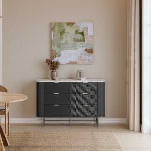 Cómoda Olvehok 120x40x81 cm Negro/efecto mármol, blanco [en.casa]