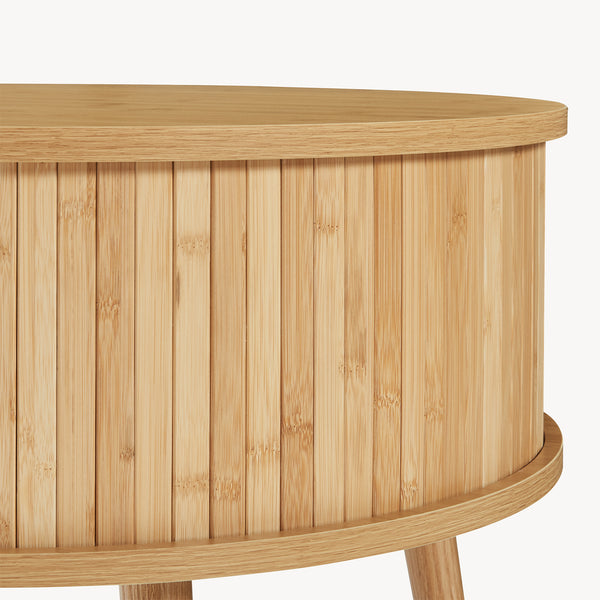 Mesa de noche Nordkapp redonda bambú 45xØ60cm Natural [en.casa]