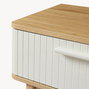 Mesa consola Ferrersp con 2 cajones 100x40x80 cm aspecto roble/color arena [en.casa]