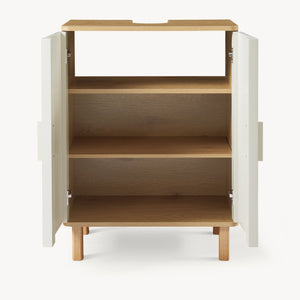 Mueble bajo lavabo Ferrersp 80x60x35 cm efecto roble/color arena [en.casa]