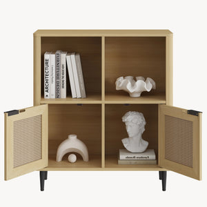 Aparador de salón Lukhomso 85x75x30cm - Efecto roble/Efecto ratán [en.casa]