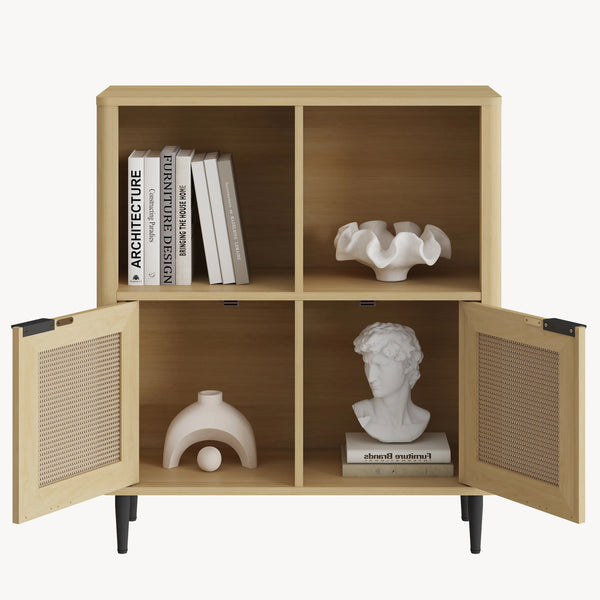 Aparador de salón Lukhomso 85x75x30cm - Efecto roble/Efecto ratán [en.casa]