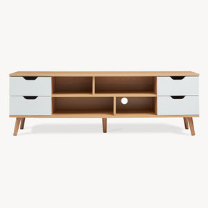 Mueble de televisión Bordkak 140x30x45 cm efecto roble/blanco [en.casa]
