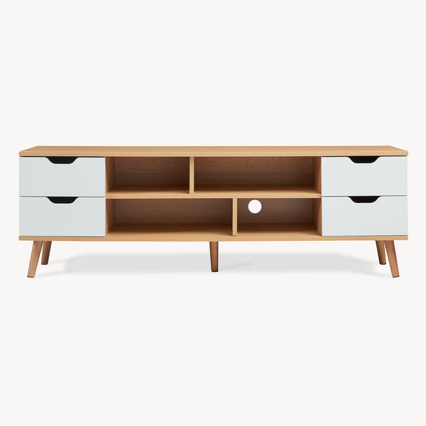 Mueble de televisión Bordkak 140x30x45 cm efecto roble/blanco [en.casa]