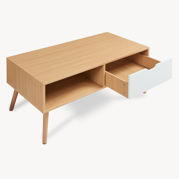 Mesa de centro Bordkak con cajón 100x48x45 cm aspecto roble/blanco [en.casa]