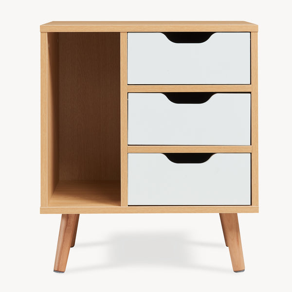 Mesita de noche Bordkak 55x48x30 cm efecto roble/blanco [en.casa]