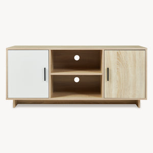 Mueble de TV Kenta con compartimentos 120x39x52 cm - Roble sonoma / Blanco [en.casa]