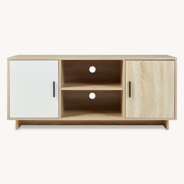 Mueble de TV Kenta con compartimentos 120x39x52 cm - Roble sonoma / Blanco [en.casa]