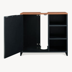 Mueble bajo lavabo Trond 60x66x30 cm Negro/Aspecto nogal [en.casa]