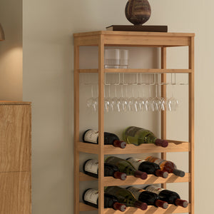 Estantería de vino Fillby con portavasos bambú 100x47x29cm - Natural [en.casa]