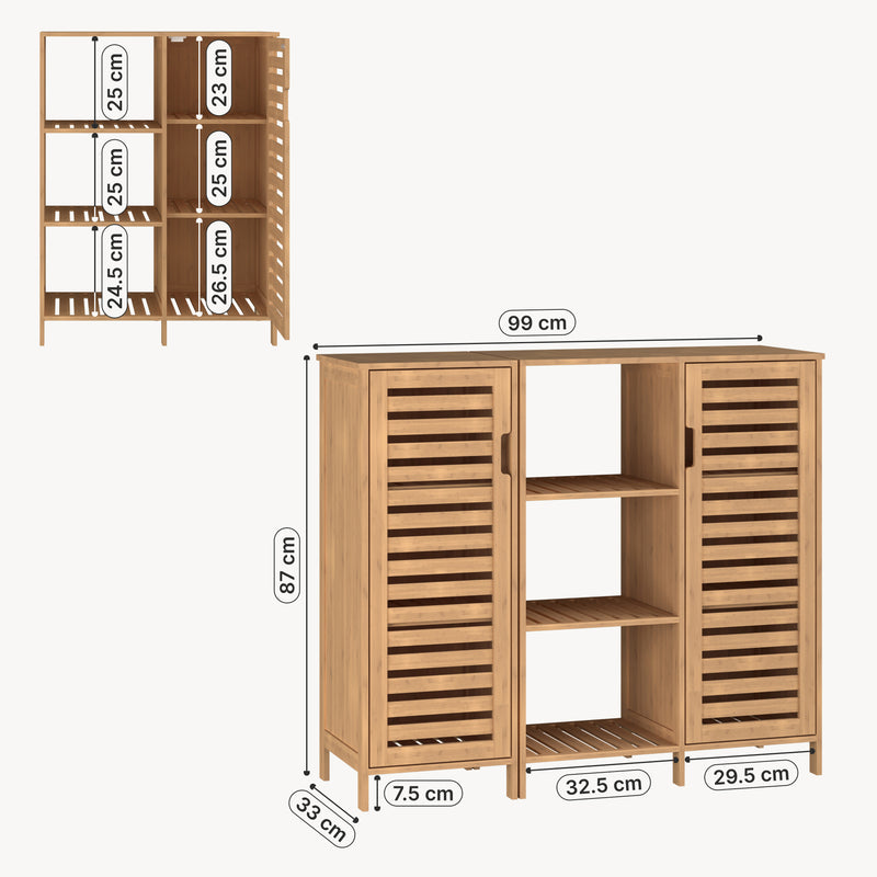 Esquema acotado Aparador de 2 piezas Hakseri 87x99x33cm - Bambus [en.casa]