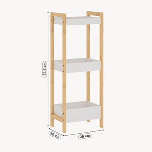 Estantería de baño Anun 3 cestas bambú 75x28x20cm - Natural / Blanco [en.casa]