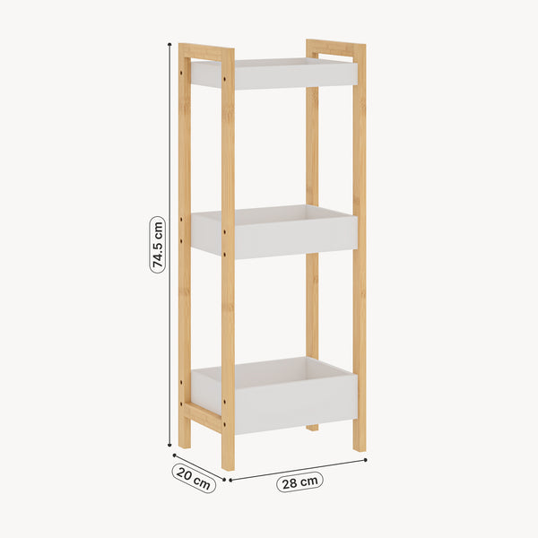 Estantería de baño Anun 3 cestas bambú 75x28x20cm - Natural / Blanco [en.casa]