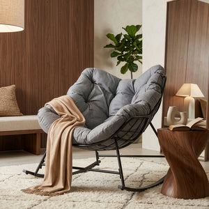 Sillón mecedora de mimbre Villeneuve 85x90x91 cm Negro/Gris [en.casa]