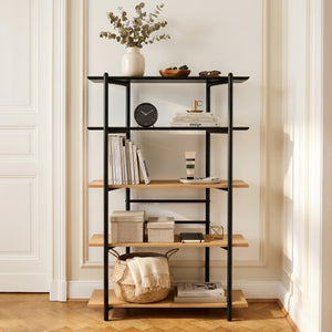 Estantería Kappespoo 124x80x35 cm Negro/Aspecto roble [en.casa]