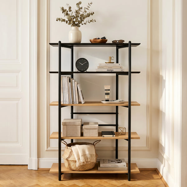 Estantería Kappespoo 124x80x35 cm Negro/Aspecto roble [en.casa]
