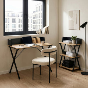 Escritorio Kappespoo 84x80x50 cm Negro/Aspecto roble [en.casa]