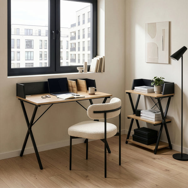 Escritorio Kappespoo 84x80x50 cm Negro/Aspecto roble [en.casa]