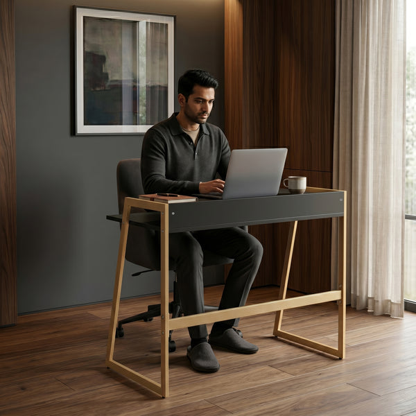 Escritorio Kuomi 84x73x47 cm Beige/Gris Oscuro [en.casa]
