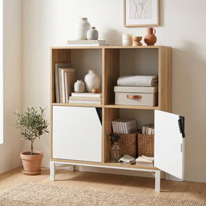 Cómoda Kerrköndam 94x76x40 cm aspecto roble/blanco [en.casa]