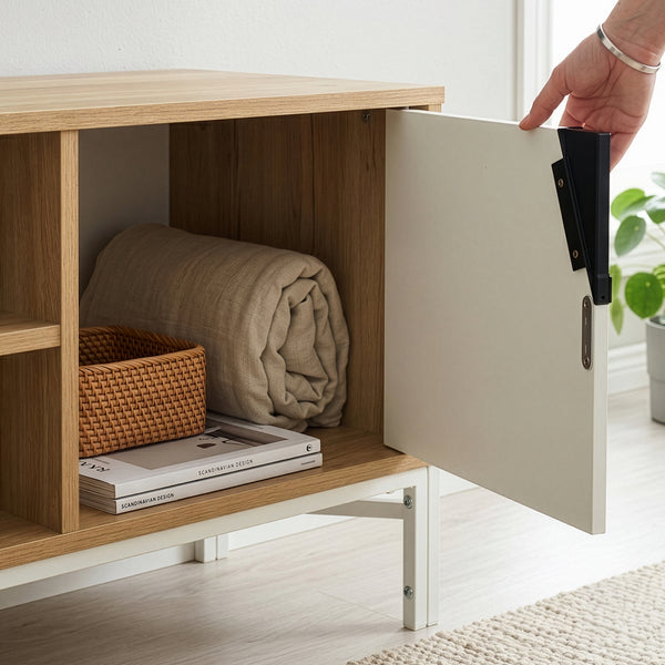 Mueble de televisión Kerrköndam 120x40x46 cm aspecto roble/blanco [en.casa]