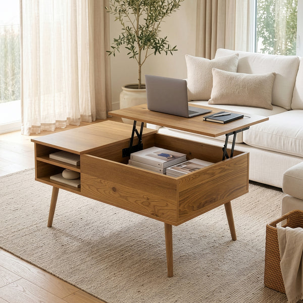 Mesa de centro Vasdabod con tapa elevable 96x59x50 cm aspecto roble [en.casa]