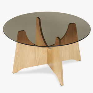 Mesa de centro 'Omlar' con tablero de vidrio redondo Ø70 x 35 cm aspecto roble / gris ahumado