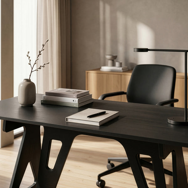 Escritorio Bostenenna 120x60x75 cm Negro con vetas de madera [en.casa]