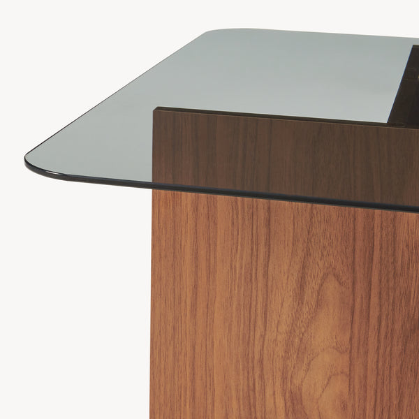 Mesa de centro Benexjö con tablero de vidrio 70x70x36 cm aspecto nogal/Gris [en.casa]