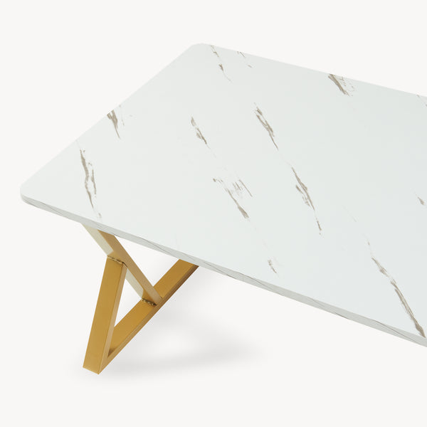 Mesa de centro Nolu 120x60x46 cm color dorado/efecto mármol, blanco [en.casa]