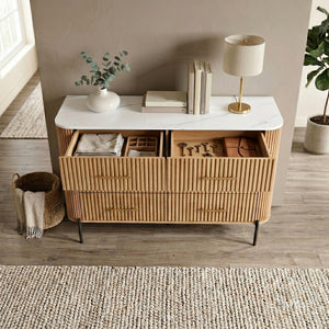 Cómoda Kokunse con 6 cajones 120x42x78 cm aspecto roble [en.casa]