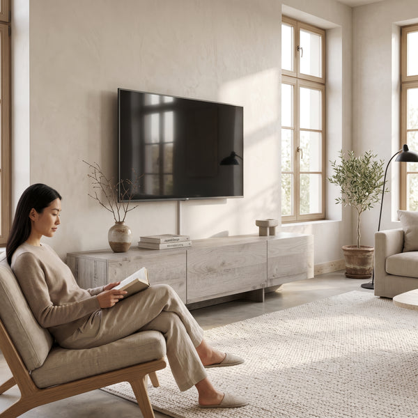 Mueble de televisión Kapipimso con 3 puertas abatibles 194x31x37 cm efecto roble, gris [en.casa]