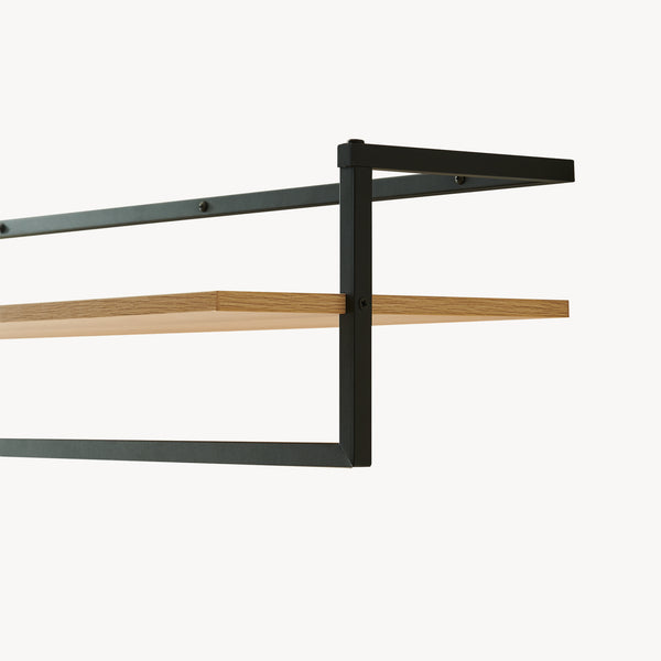 Perchero mural Evje con estante acero 80x30x20cm - Efecto Madera/Negro [en.casa]