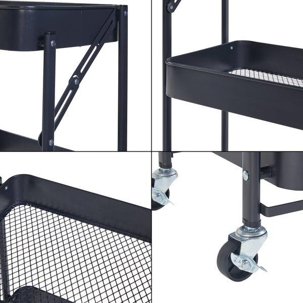 Carro rodante Vörå con 3 niveles 88x45x30cm Negro [en.casa]