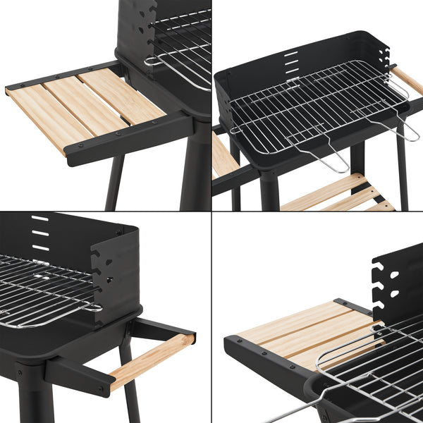 Carro de barbacoa Ari 78x86x30cm Negro/Madera [casa.pro]