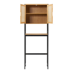 Armario de baño Tervola 172x63x27 cm Negro/Bambú [en.casa]