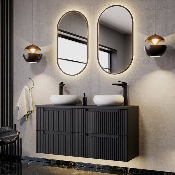 Doble lavabo Skelbolu 120x72x40 cm Negro [en.casa]