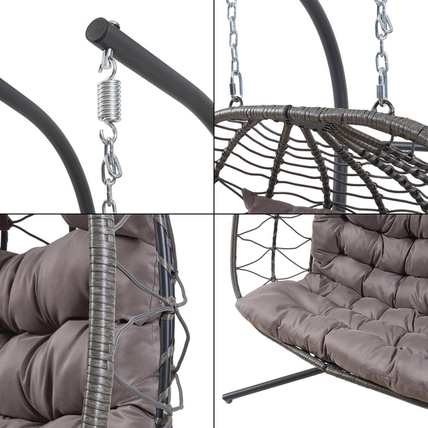 Sillón colgante doble Skense con estructura 198x156x98 cm Gris [en.casa]