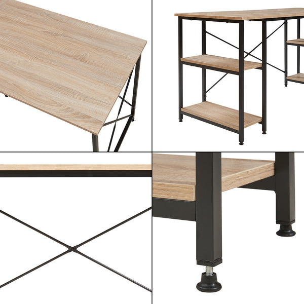 Escritorio Klirurud con 2 estantes en forma de L 150x150x75 cm aspecto roble [en.casa]