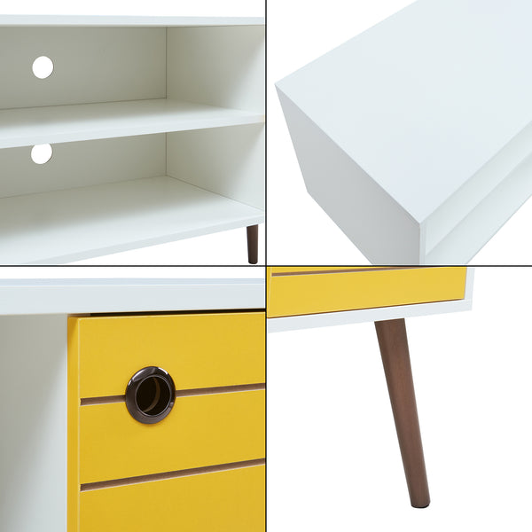 Mueble de televisión Vare 100x40x66 cm Blanco/Amarillo [en.casa]