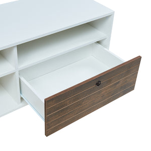 Mueble de televisión Vare 165x40x66 cm Blanco/Aspecto nogal [en.casa]